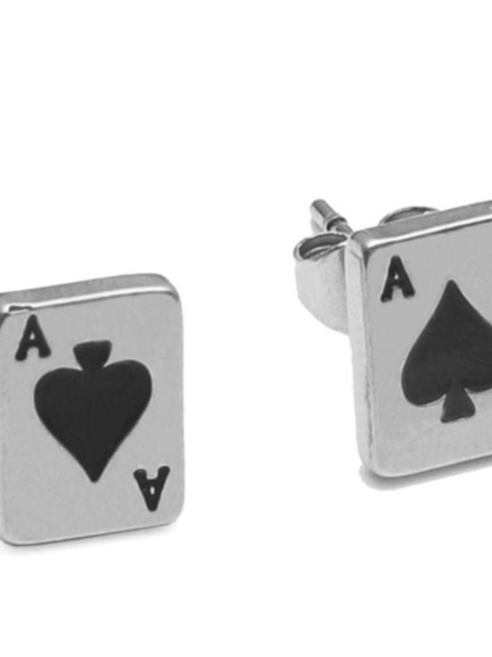 Stainless Steel Ace Spade Stud Earrings Unisex Adult